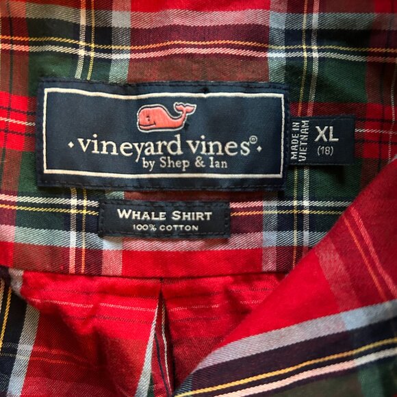 Vineyard Vines boy's red plaid cotton "Whale Shirt" (18/XL) - Picture 3 of 7